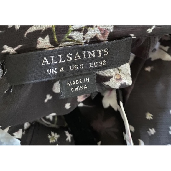 ALLSAINTS satin floral blouse, black/white, sheer with matching camisole, size 0 - Picture 10 of 12